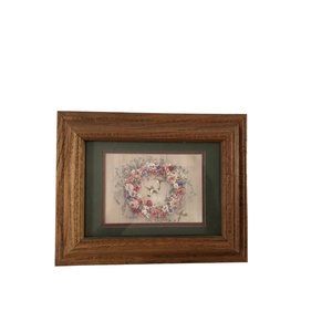 Barbara Mock Hummingbirds Floral Wreath Wood Framed And Matted Picture